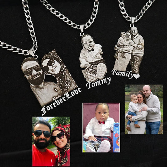 Custom Picture Nameplate Pendant Custom Photo Necklace Engraved Portrait Necklace Christmas Gift for Kids Jewelry Family Gifts