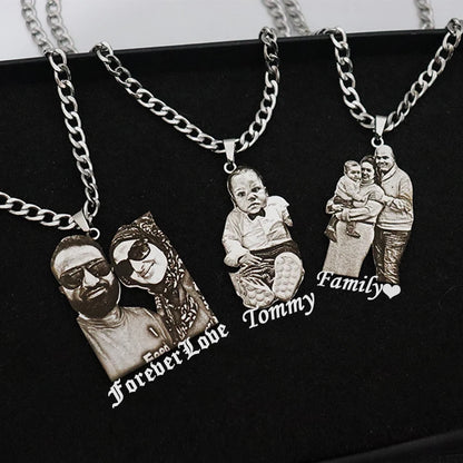 Custom Picture Nameplate Pendant Custom Photo Necklace Engraved Portrait Necklace Christmas Gift for Kids Jewelry Family Gifts